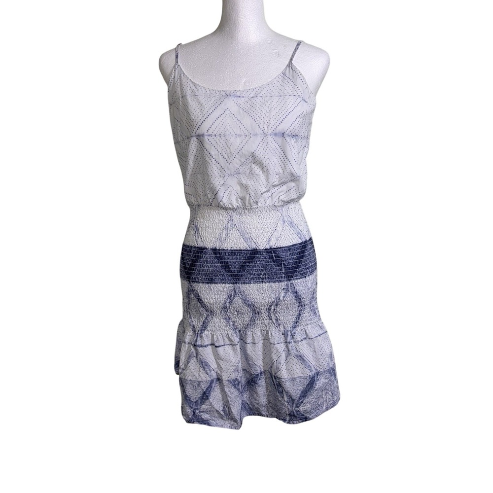 Madewell Blue White Geometric Tie Dye Smocked Mini Dress Womens Size 4